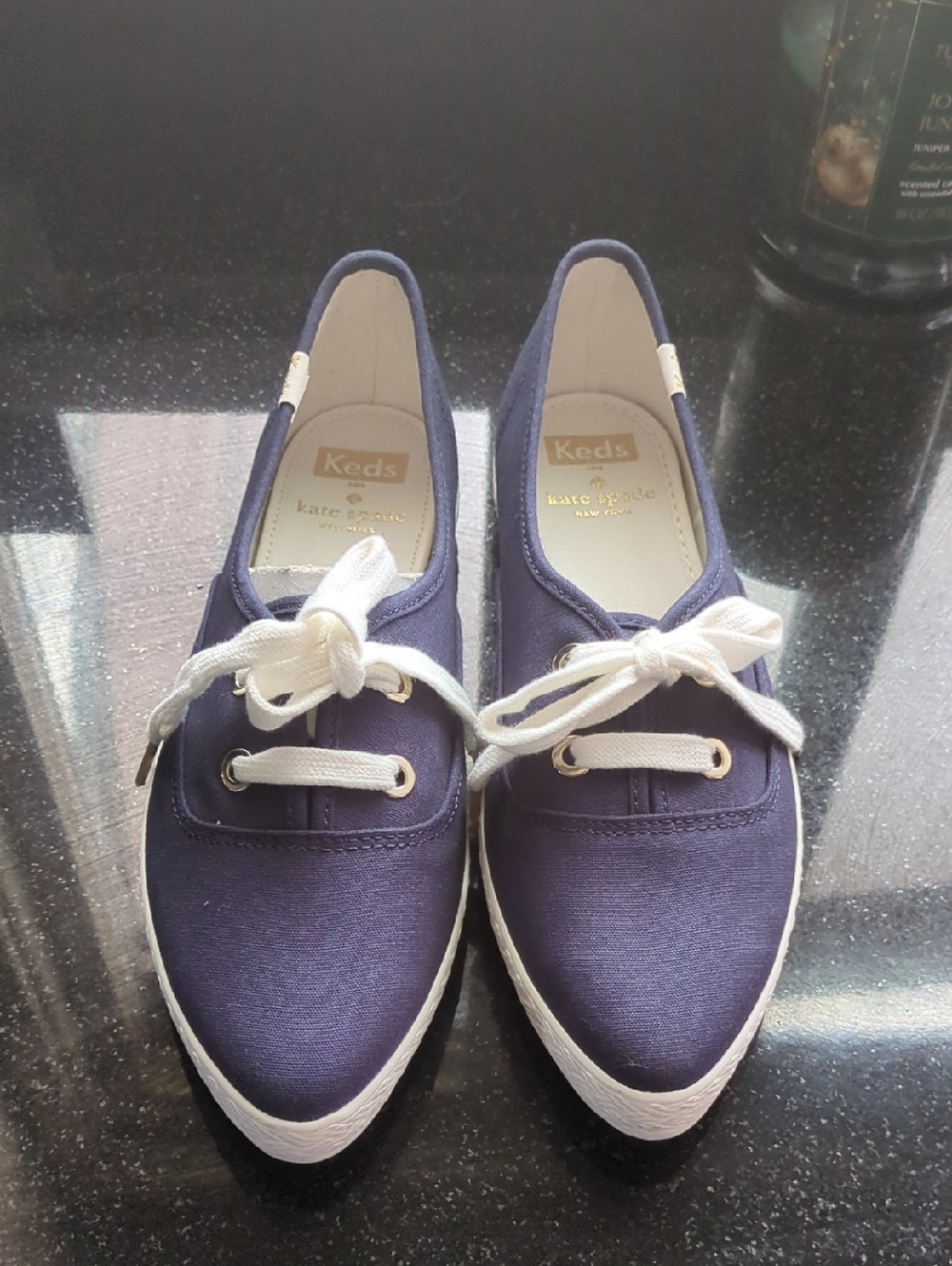 Keds For Kate Spade Navy Lace-Up Pointy Canvas Sneakers New